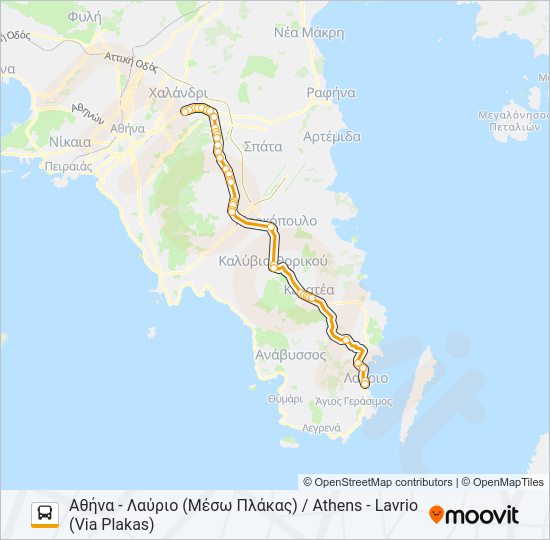 Χάρτης Γραμμής ΑΘΉΝΑ - ΛΑΎΡΙΟ / ATHENS - LAVRIO λεωφορείο