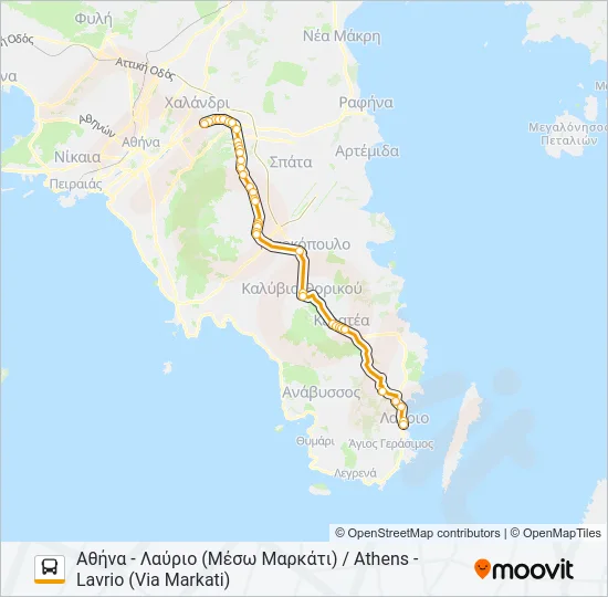 Χάρτης Γραμμής ΑΘΉΝΑ - ΛΑΎΡΙΟ / ATHENS - LAVRIO λεωφορείο
