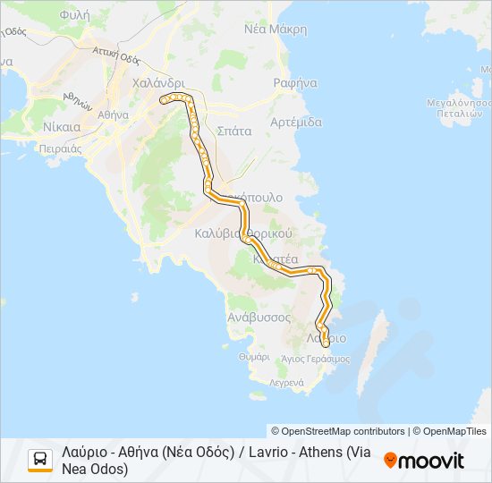 Χάρτης Γραμμής ΑΘΉΝΑ - ΛΑΎΡΙΟ / ATHENS - LAVRIO λεωφορείο