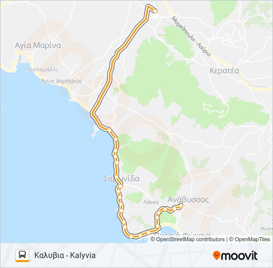 ΚΑΛΎΒΙΑ - ΑΝΆΒΥΣΣΟΣ / KALIVIA - ANAVISSOS bus Line Map