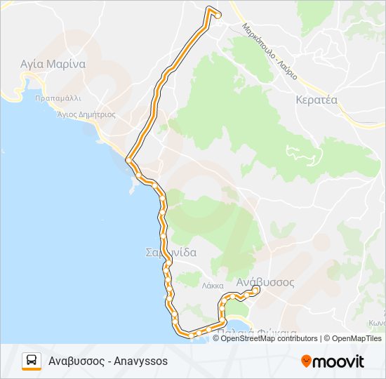 ΚΑΛΎΒΙΑ - ΑΝΆΒΥΣΣΟΣ / KALIVIA - ANAVISSOS bus Line Map