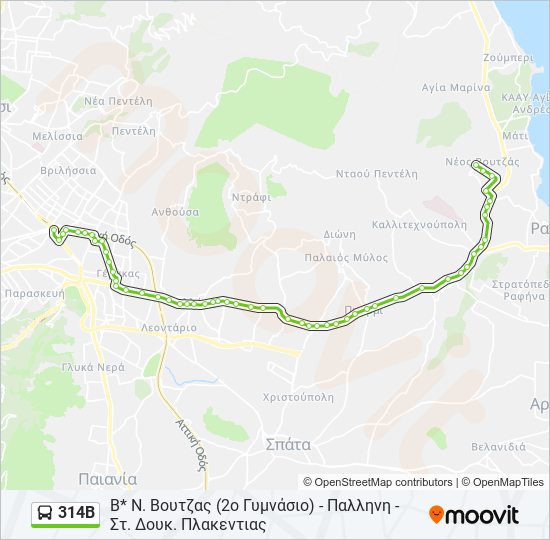 314Β bus Line Map