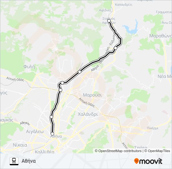 ΑΦΊΔΝΑΙ - ΑΘΉΝΑ train Line Map