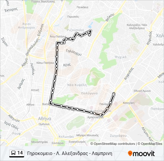 Χάρτης Γραμμής 14 λεωφορείο