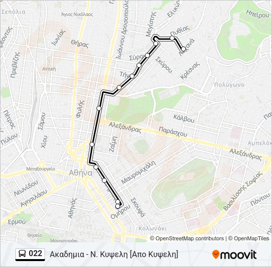 Χάρτης Γραμμής 022 λεωφορείο