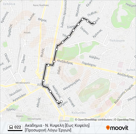Χάρτης Γραμμής 022 λεωφορείο