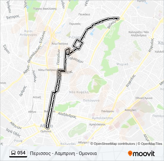 Χάρτης Γραμμής 054 λεωφορείο