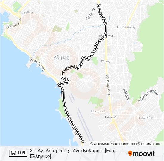 Χάρτης Γραμμής 109 λεωφορείο