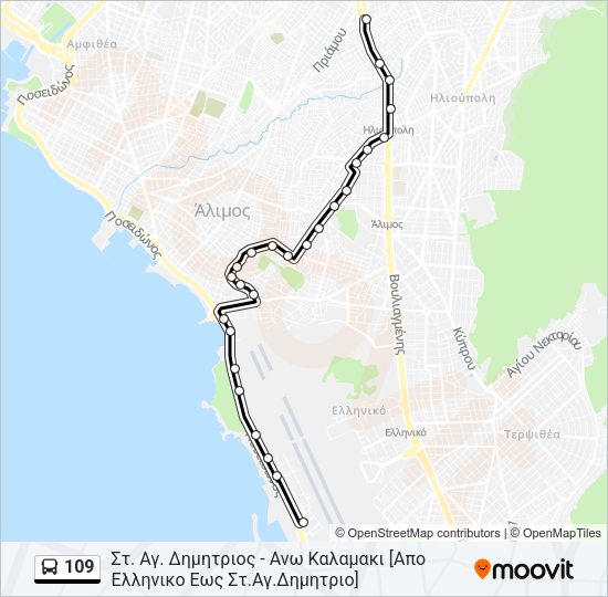Χάρτης Γραμμής 109 λεωφορείο