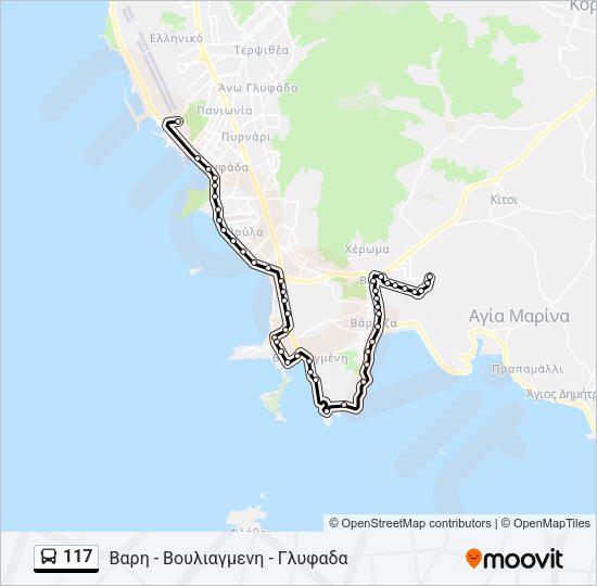 Χάρτης Γραμμής 117 λεωφορείο
