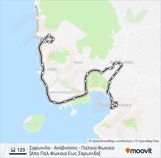 Χάρτης Γραμμής 123 λεωφορείο