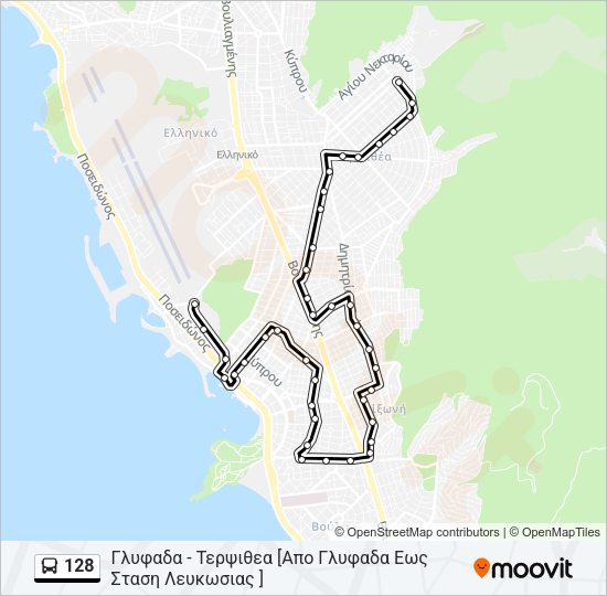 Χάρτης Γραμμής 128 λεωφορείο
