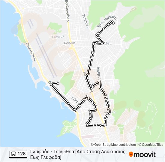 Χάρτης Γραμμής 128 λεωφορείο