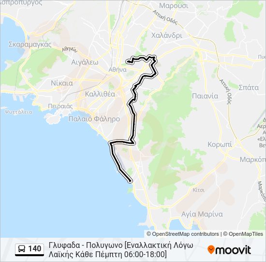 Χάρτης Γραμμής 140 λεωφορείο