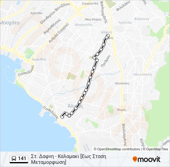 Χάρτης Γραμμής 141 λεωφορείο