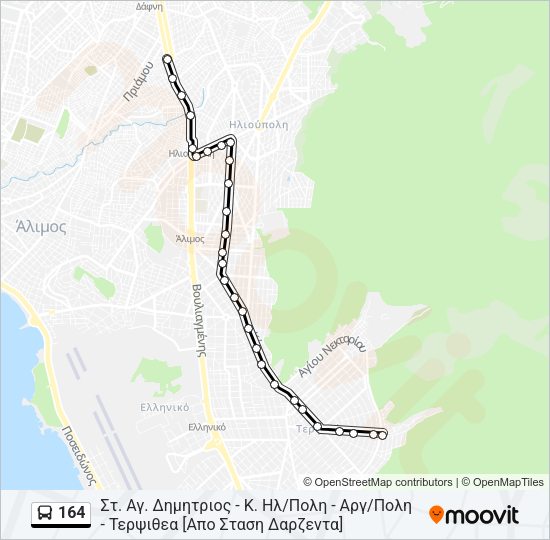 Χάρτης Γραμμής 164 λεωφορείο