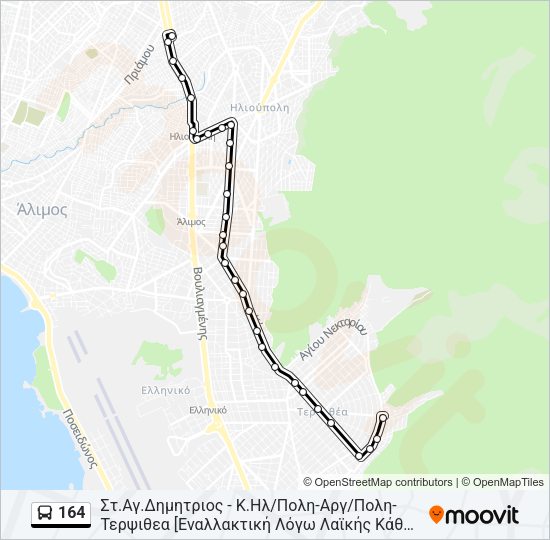 Χάρτης Γραμμής 164 λεωφορείο