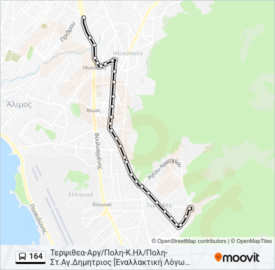Χάρτης Γραμμής 164 λεωφορείο