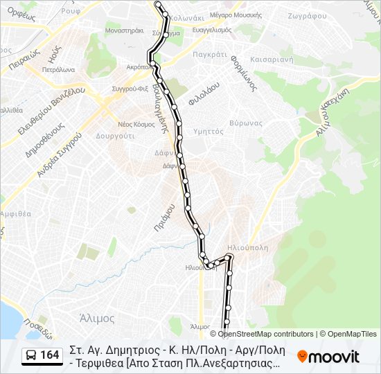 Χάρτης Γραμμής 164 λεωφορείο