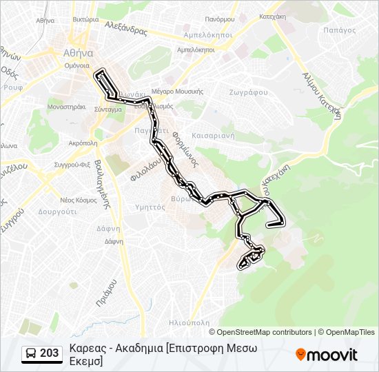 Χάρτης Γραμμής 203 λεωφορείο