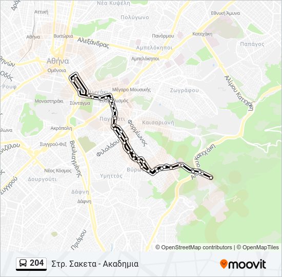 Χάρτης Γραμμής 204 λεωφορείο