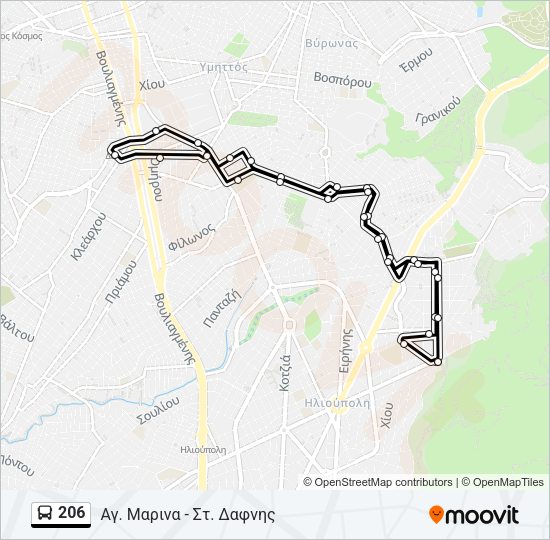 Χάρτης Γραμμής 206 λεωφορείο