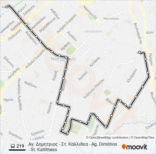 219 bus Line Map