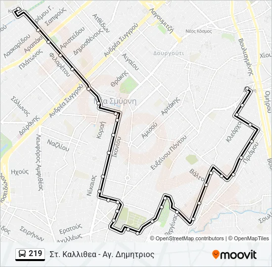 219 Bus Line Map
