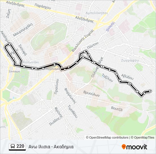 Χάρτης Γραμμής 220 λεωφορείο