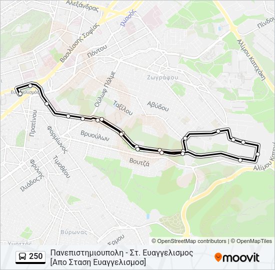 Χάρτης Γραμμής 250 λεωφορείο