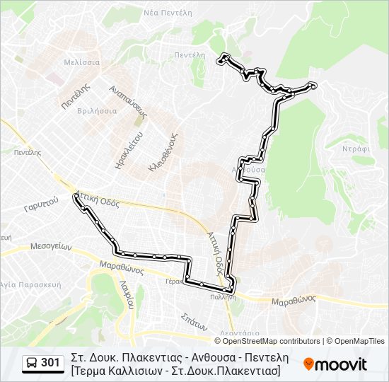 Χάρτης Γραμμής 301 λεωφορείο