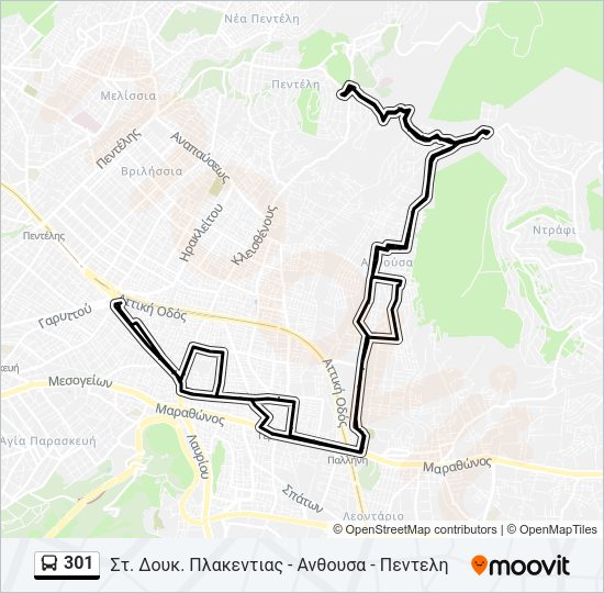 Χάρτης Γραμμής 301 λεωφορείο