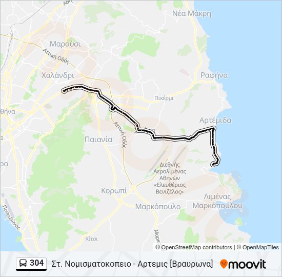 Χάρτης Γραμμής 304 λεωφορείο