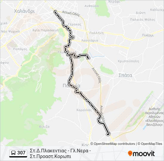 Χάρτης Γραμμής 307 λεωφορείο