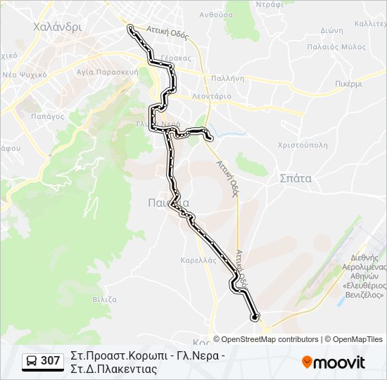 Χάρτης Γραμμής 307 λεωφορείο