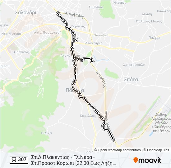Χάρτης Γραμμής 307 λεωφορείο