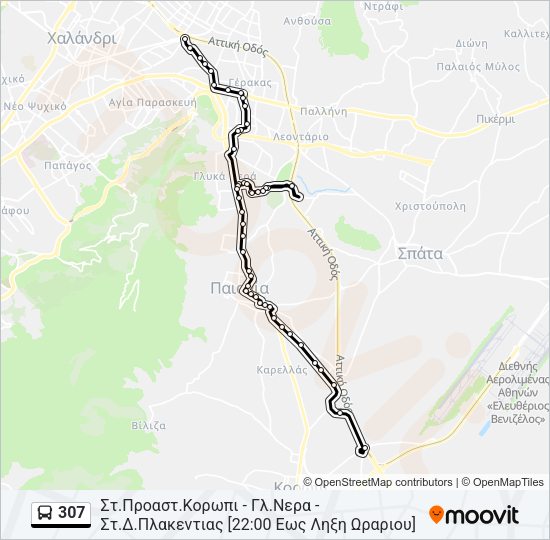 Χάρτης Γραμμής 307 λεωφορείο