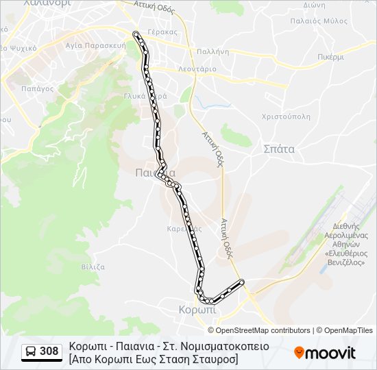 Χάρτης Γραμμής 308 λεωφορείο