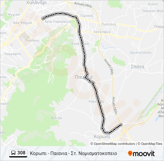 Χάρτης Γραμμής 308 λεωφορείο