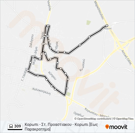 Χάρτης Γραμμής 309 λεωφορείο