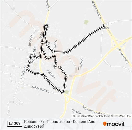 Χάρτης Γραμμής 309 λεωφορείο