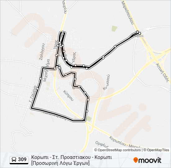 Χάρτης Γραμμής 309 λεωφορείο