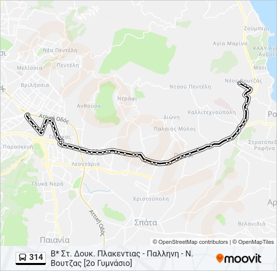 Χάρτης Γραμμής 314 λεωφορείο
