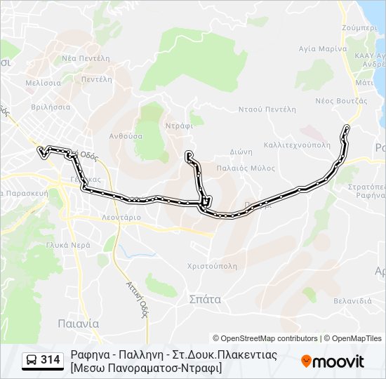 Χάρτης Γραμμής 314 λεωφορείο