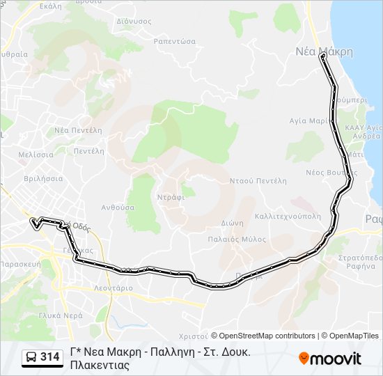 Χάρτης Γραμμής 314 λεωφορείο