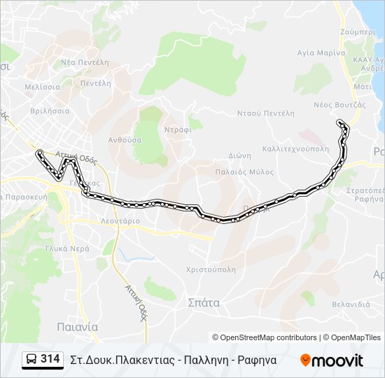 Χάρτης Γραμμής 314 λεωφορείο