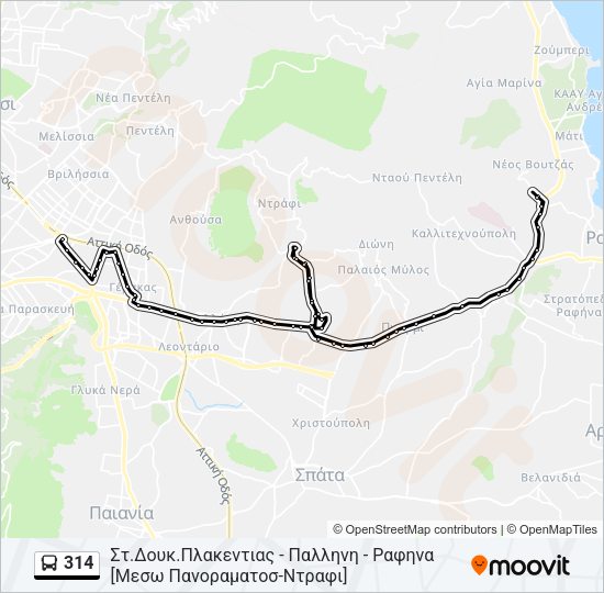 Χάρτης Γραμμής 314 λεωφορείο