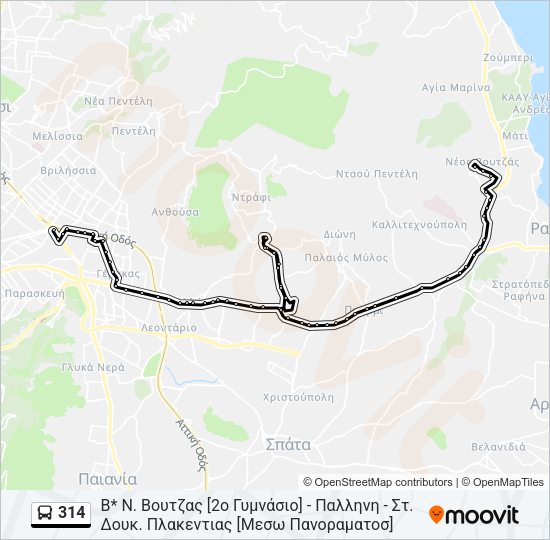 Χάρτης Γραμμής 314 λεωφορείο