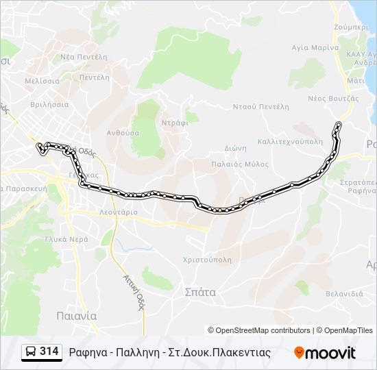 Χάρτης Γραμμής 314 λεωφορείο