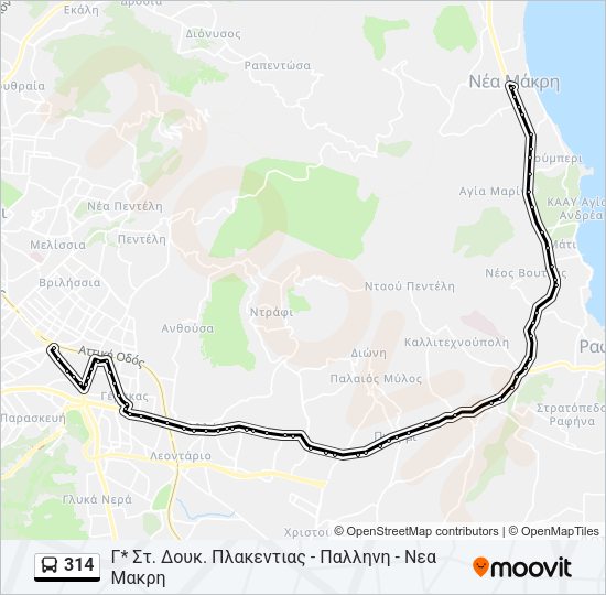 Χάρτης Γραμμής 314 λεωφορείο